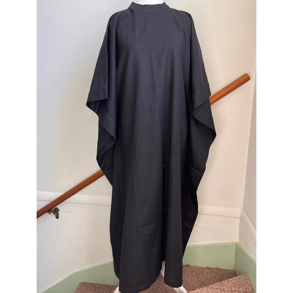 Turn Black Kaftan Dress XL-XXL Linen Mock Neck Maxi Minimalist NEW NWT